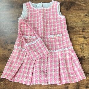 Badgley Mischka Pink and Cream Textured Girl’s Dress w/ Matching Purse Size 8